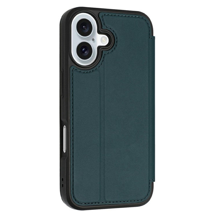 For iPhone 16 Plus Case Magnetic Closure Card Slot Leather Flip Phone Cover - Green