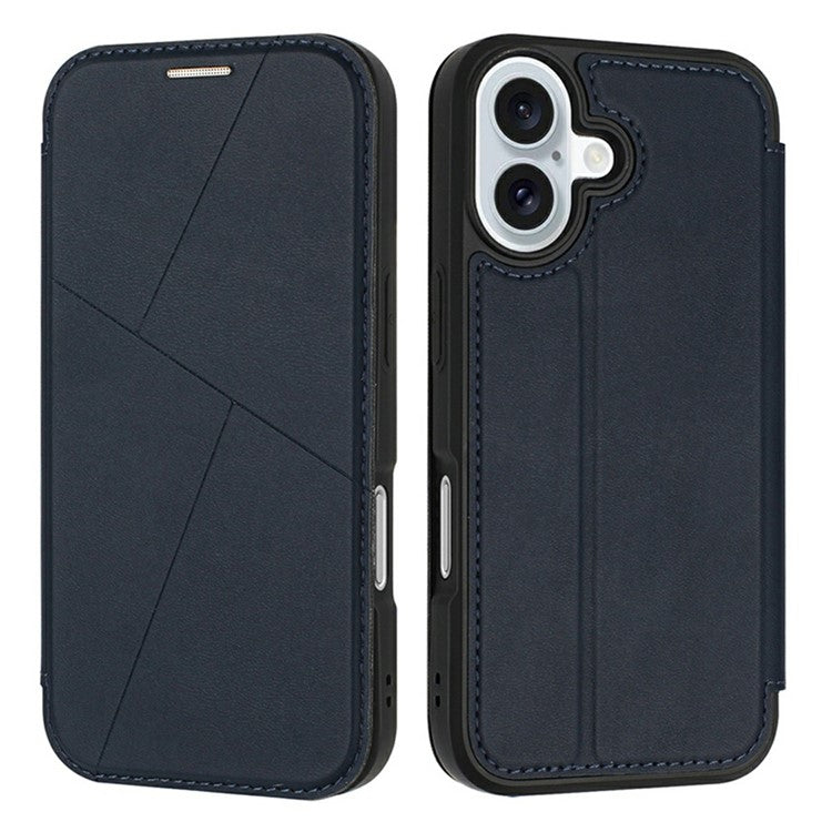 For iPhone 16 Case Magnetic Closure Card Slot Leather Flip Phone Cover - Midnight Blue