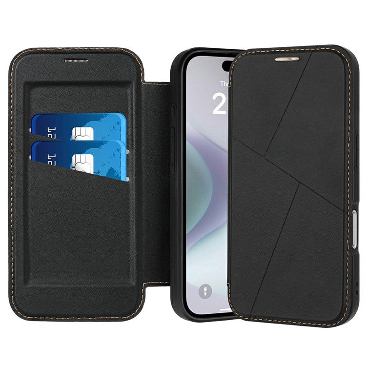 For iPhone 16 Case Magnetic Closure Card Slot Leather Flip Phone Cover - Midnight Blue
