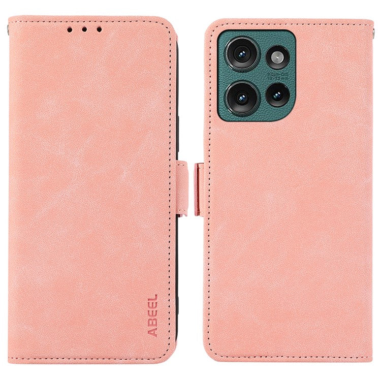 ABEEL For Motorola Edge 50 Neo 5G / Moto S50 5G / Thinkphone 25 5G Case PU Leather Folio Stand View RFID Blocking Phone Cover - Pink