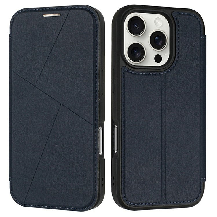 For iPhone 16 Pro Case Magnetic Closure Card Slot Leather Flip Phone Cover - Midnight Blue