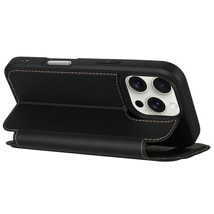 For iPhone 16 Pro Case Magnetic Closure Card Slot Leather Flip Phone Cover - Midnight Blue