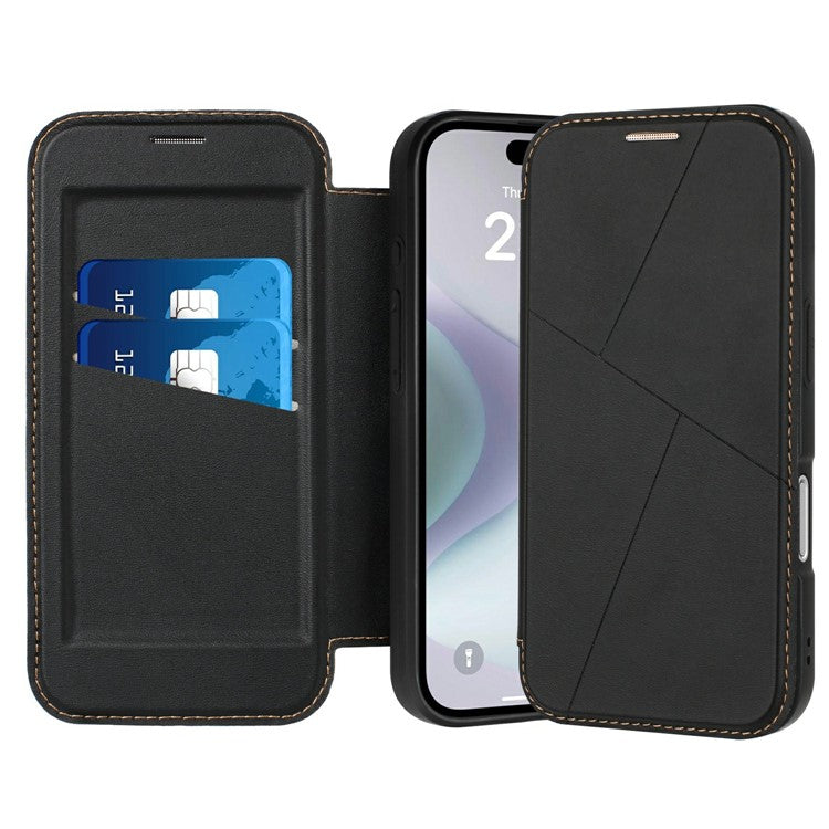 For iPhone 16 Pro Case Magnetic Closure Card Slot Leather Flip Phone Cover - Midnight Blue