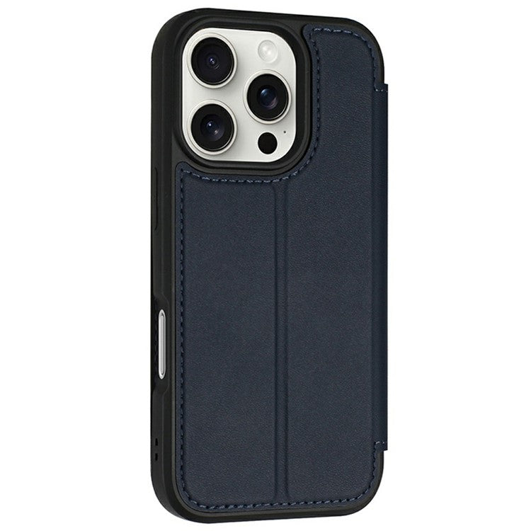 For iPhone 16 Pro Case Magnetic Closure Card Slot Leather Flip Phone Cover - Midnight Blue