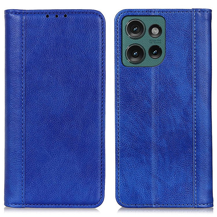 For Motorola Edge 50 Neo 5G / Moto S50 5G / Thinkphone 25 5G Stand Case Split Leather Litchi Texture Wallet Phone Cover - Blue