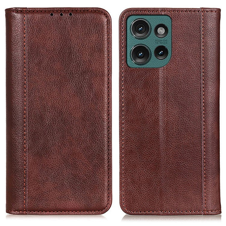 For Motorola Edge 50 Neo 5G / Moto S50 5G / Thinkphone 25 5G Stand Case Split Leather Litchi Texture Wallet Phone Cover - Brown