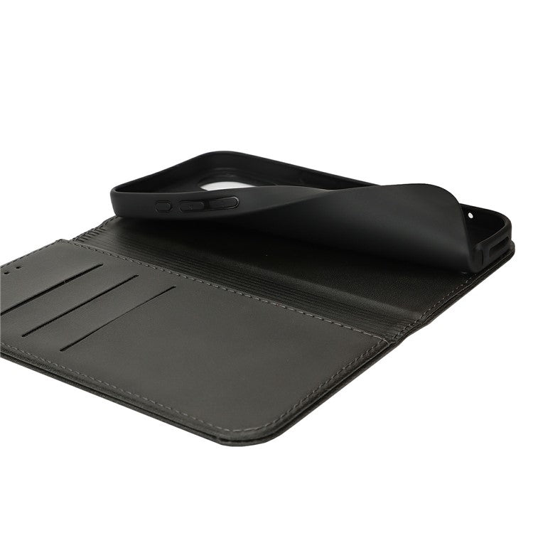 For iPhone 16 Plus Case PU Leather Calf Textured Magnetic Closing Smart Phone Cover - Black