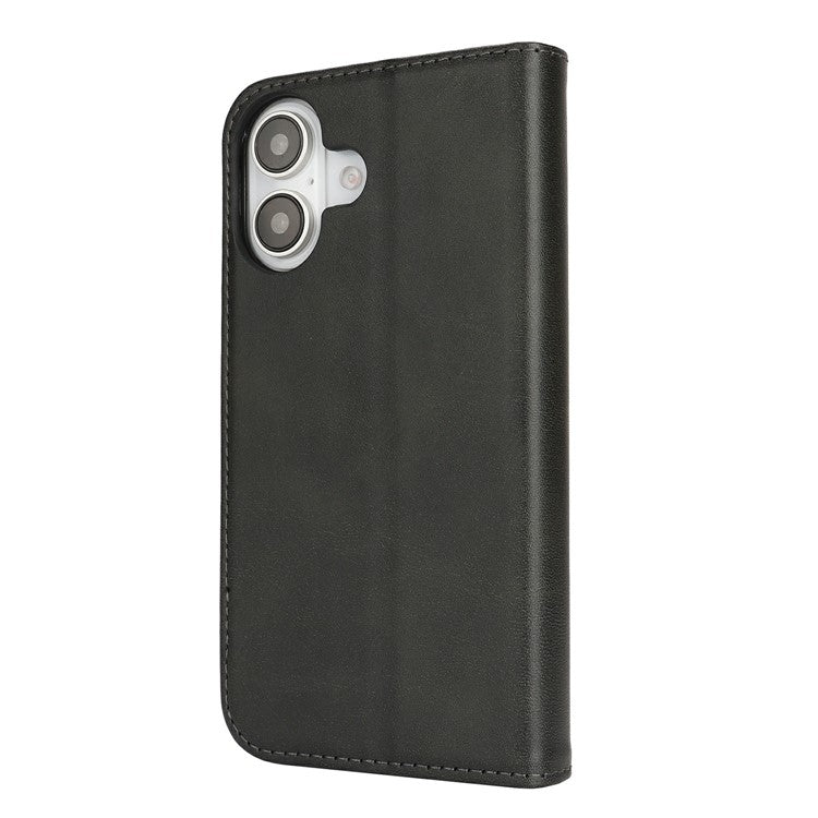 For iPhone 16 Plus Case PU Leather Calf Textured Magnetic Closing Smart Phone Cover - Black