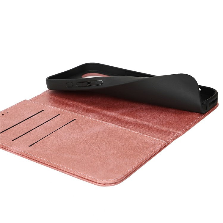 For iPhone 16 Case PU Leather Calf Textured Magnetic Closing Smart Phone Cover - Rose Gold