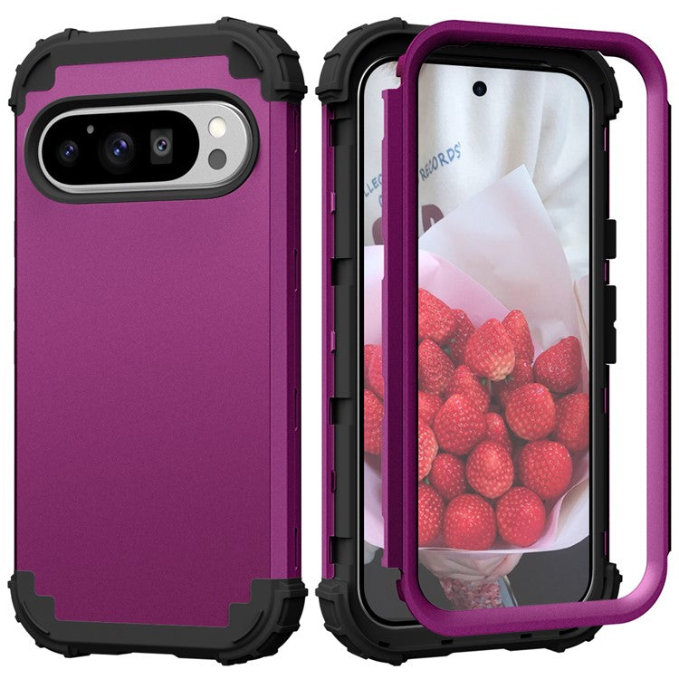 L-Style For Google Pixel 9 Pro Case Shockproof PC + TPU Phone Back Cover - Dark Purple / Black