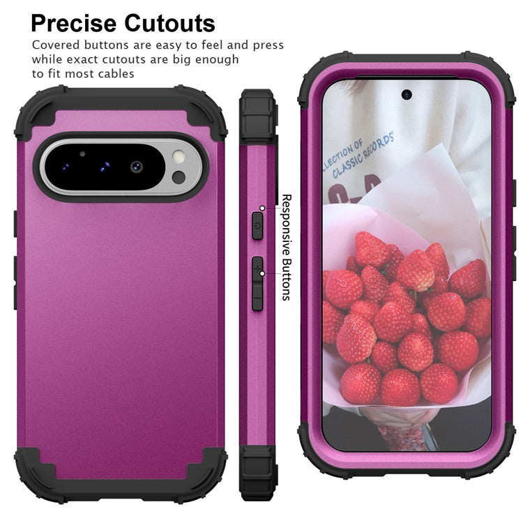 L-Style For Google Pixel 9 Pro Case Shockproof PC + TPU Phone Back Cover - Dark Purple / Black