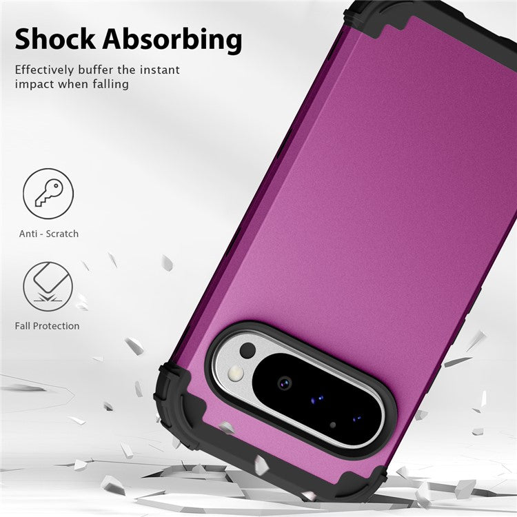 L-Style For Google Pixel 9 Pro Case Shockproof PC + TPU Phone Back Cover - Dark Purple / Black
