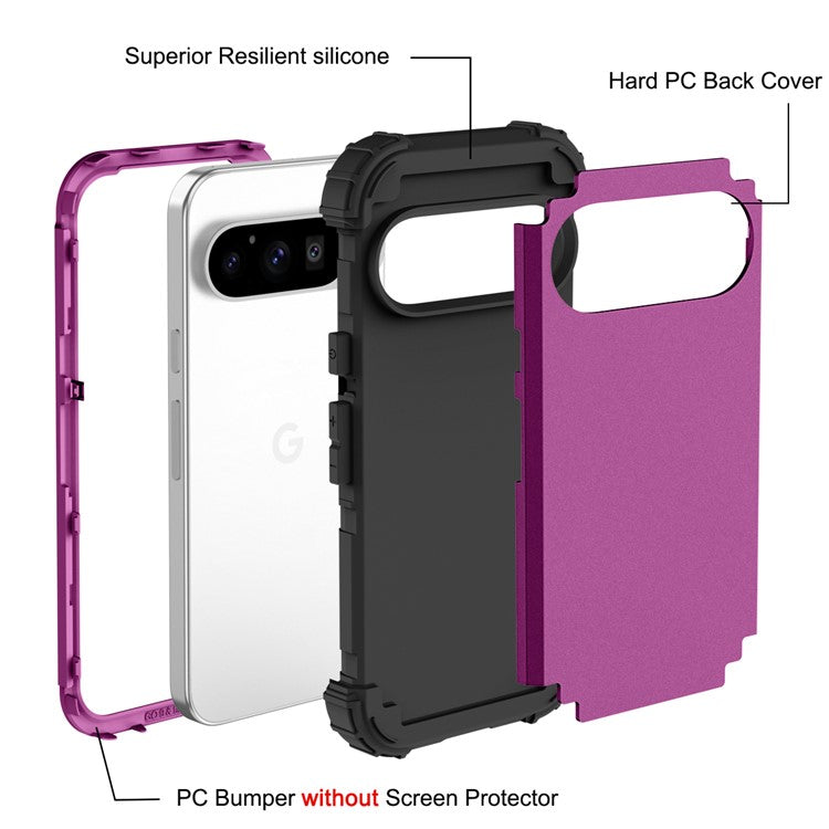 L-Style For Google Pixel 9 Pro Case Shockproof PC + TPU Phone Back Cover - Dark Purple / Black