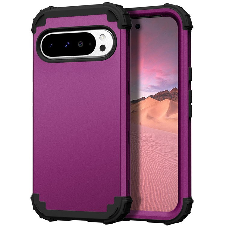 L-Style For Google Pixel 9 Pro XL Case Shockproof PC + TPU Phone Back Cover - Dark Purple / Black