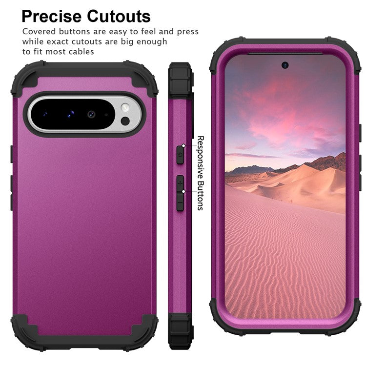 L-Style For Google Pixel 9 Pro XL Case Shockproof PC + TPU Phone Back Cover - Dark Purple / Black