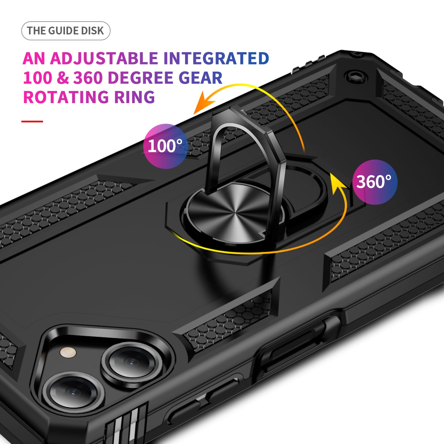 For Samsung Galaxy A06 Case PC+TPU Phone Cover with Rotary Ring Kickstand - Black