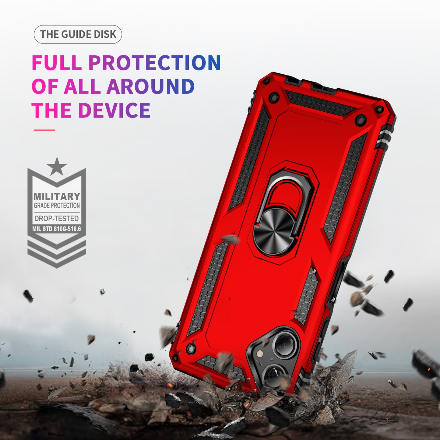 For Samsung Galaxy A06 Case PC+TPU Phone Cover with Rotary Ring Kickstand - Red