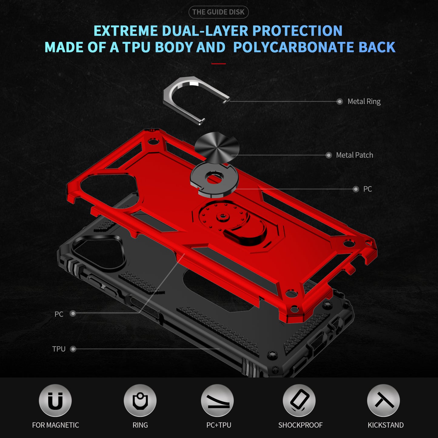 For Samsung Galaxy A06 Case PC+TPU Phone Cover with Rotary Ring Kickstand - Red