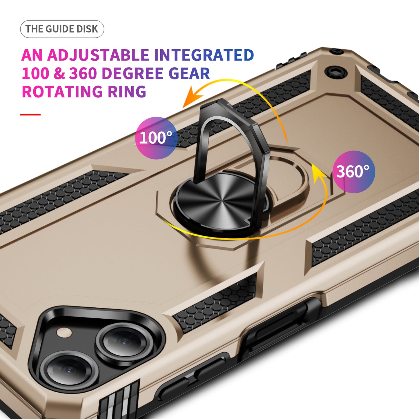 For Samsung Galaxy A06 Case PC+TPU Phone Cover with Rotary Ring Kickstand - Gold