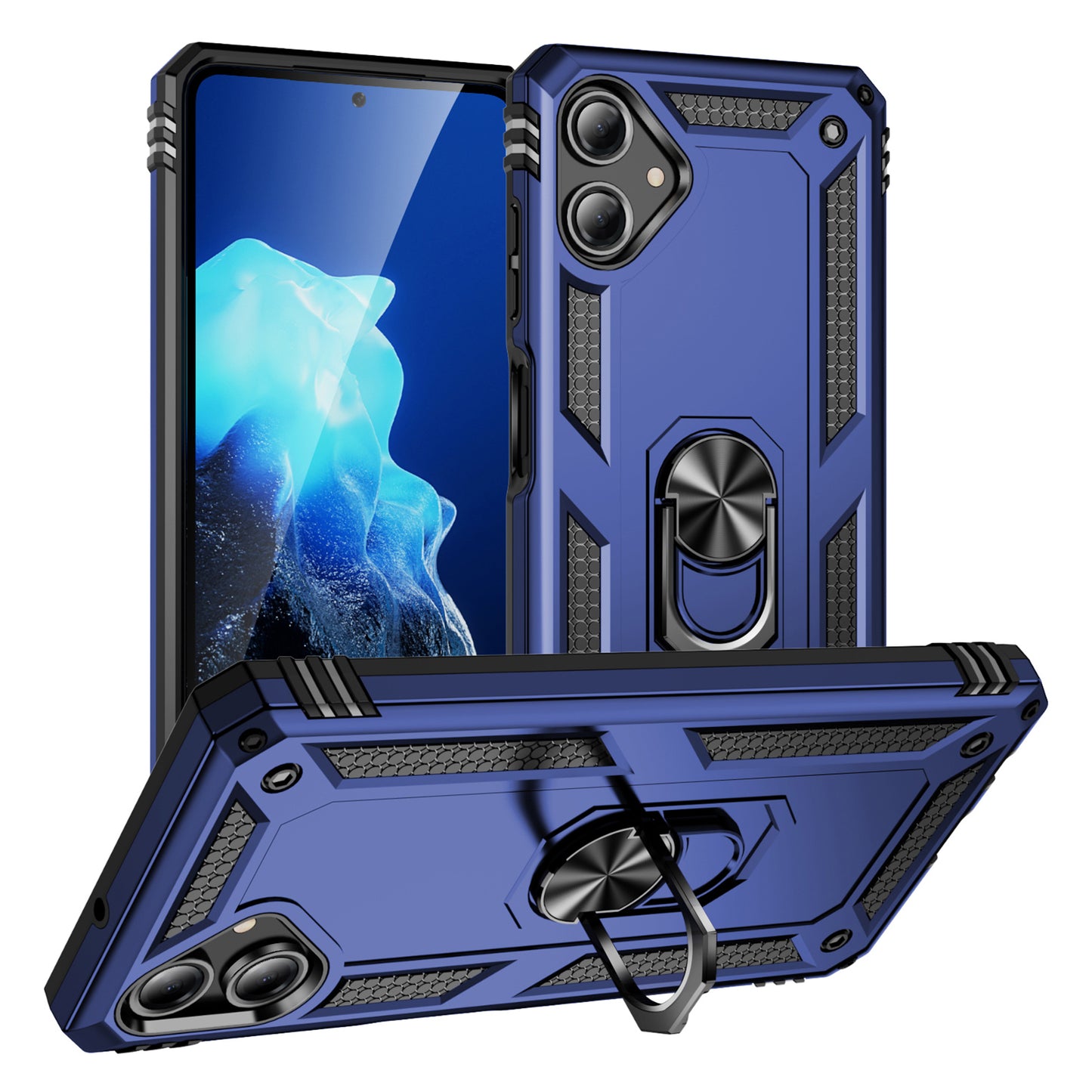 For Samsung Galaxy A06 Case PC+TPU Phone Cover with Rotary Ring Kickstand - Blue