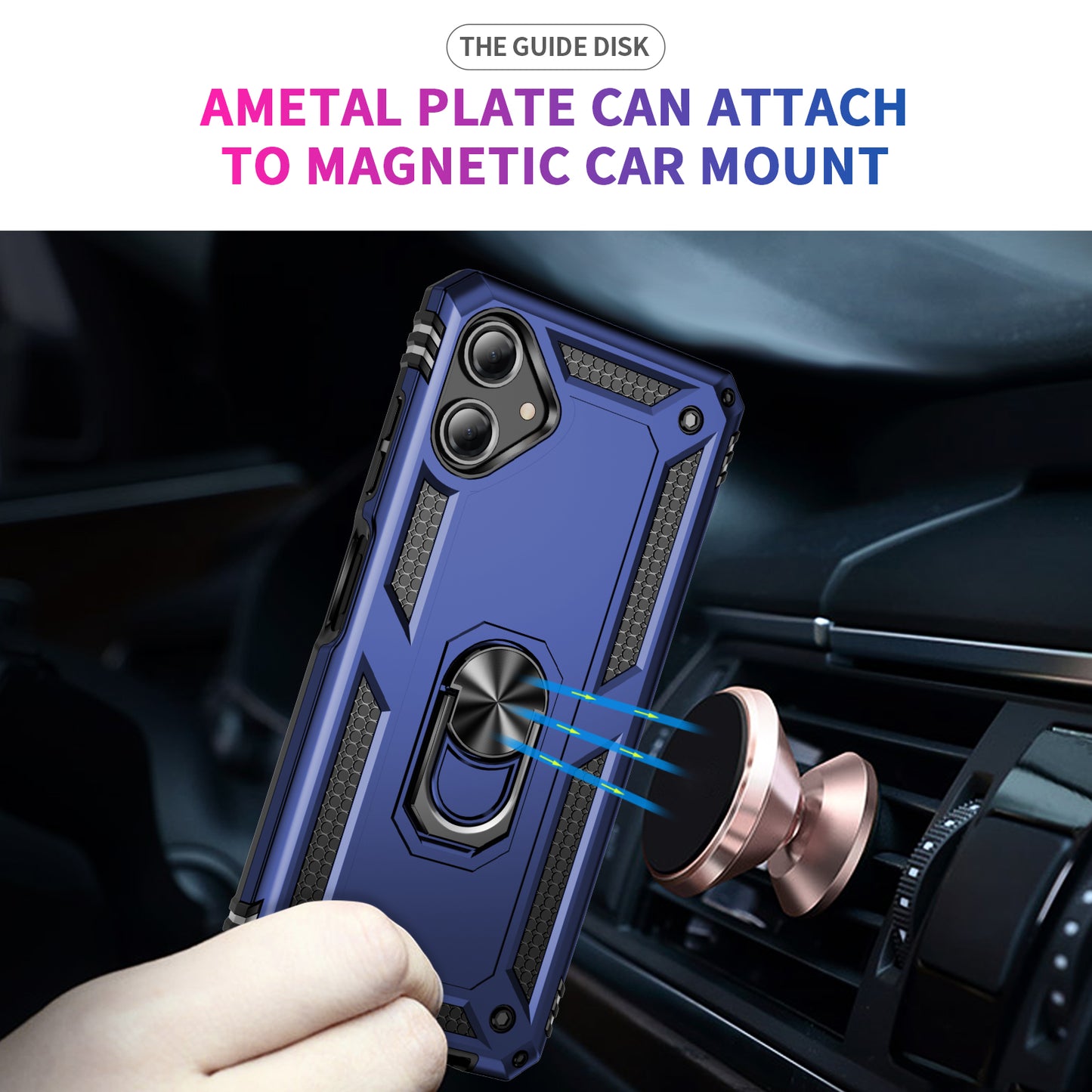 For Samsung Galaxy A06 Case PC+TPU Phone Cover with Rotary Ring Kickstand - Blue