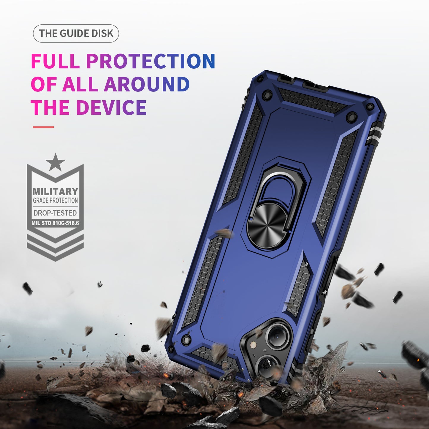 For Samsung Galaxy A06 Case PC+TPU Phone Cover with Rotary Ring Kickstand - Blue