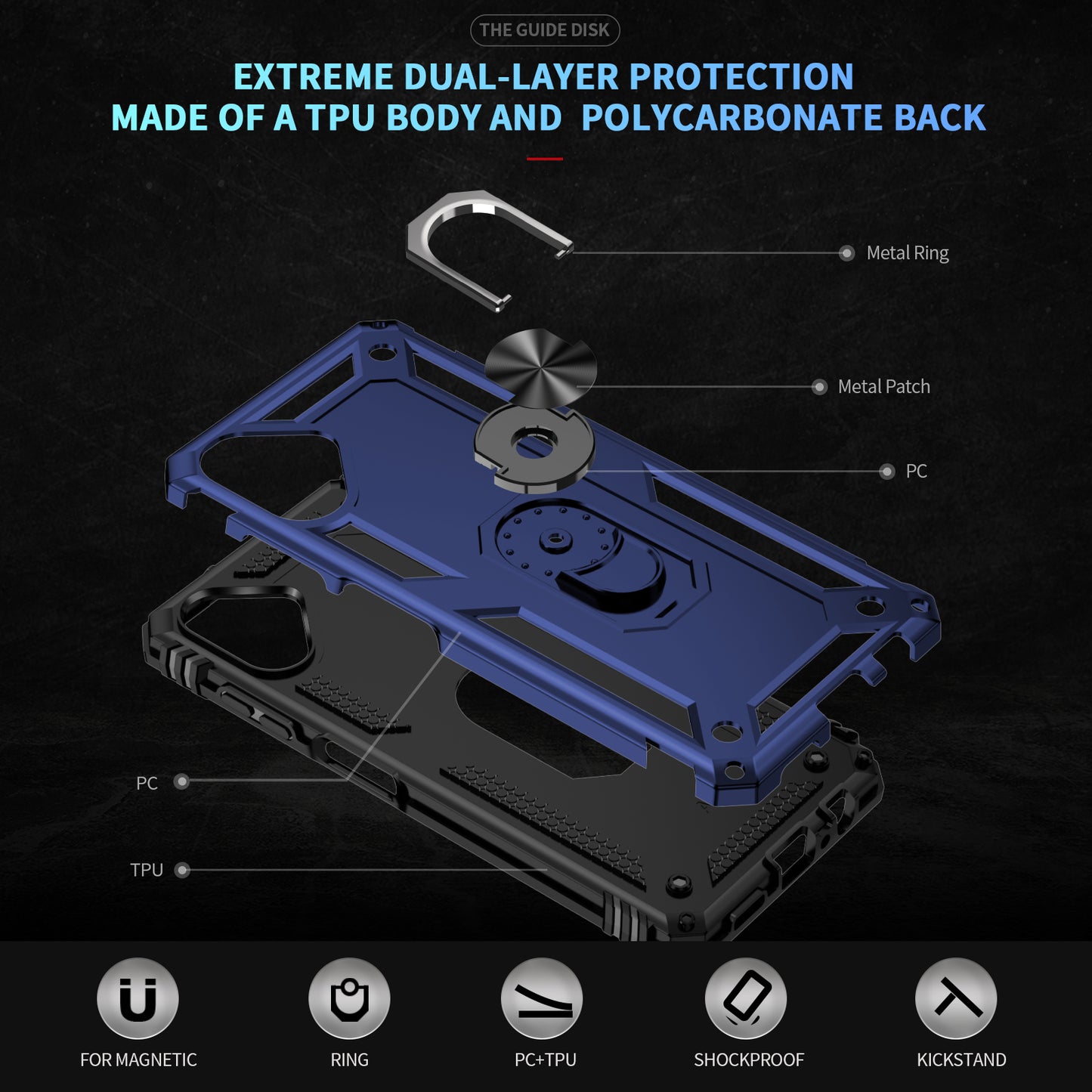 For Samsung Galaxy A06 Case PC+TPU Phone Cover with Rotary Ring Kickstand - Blue