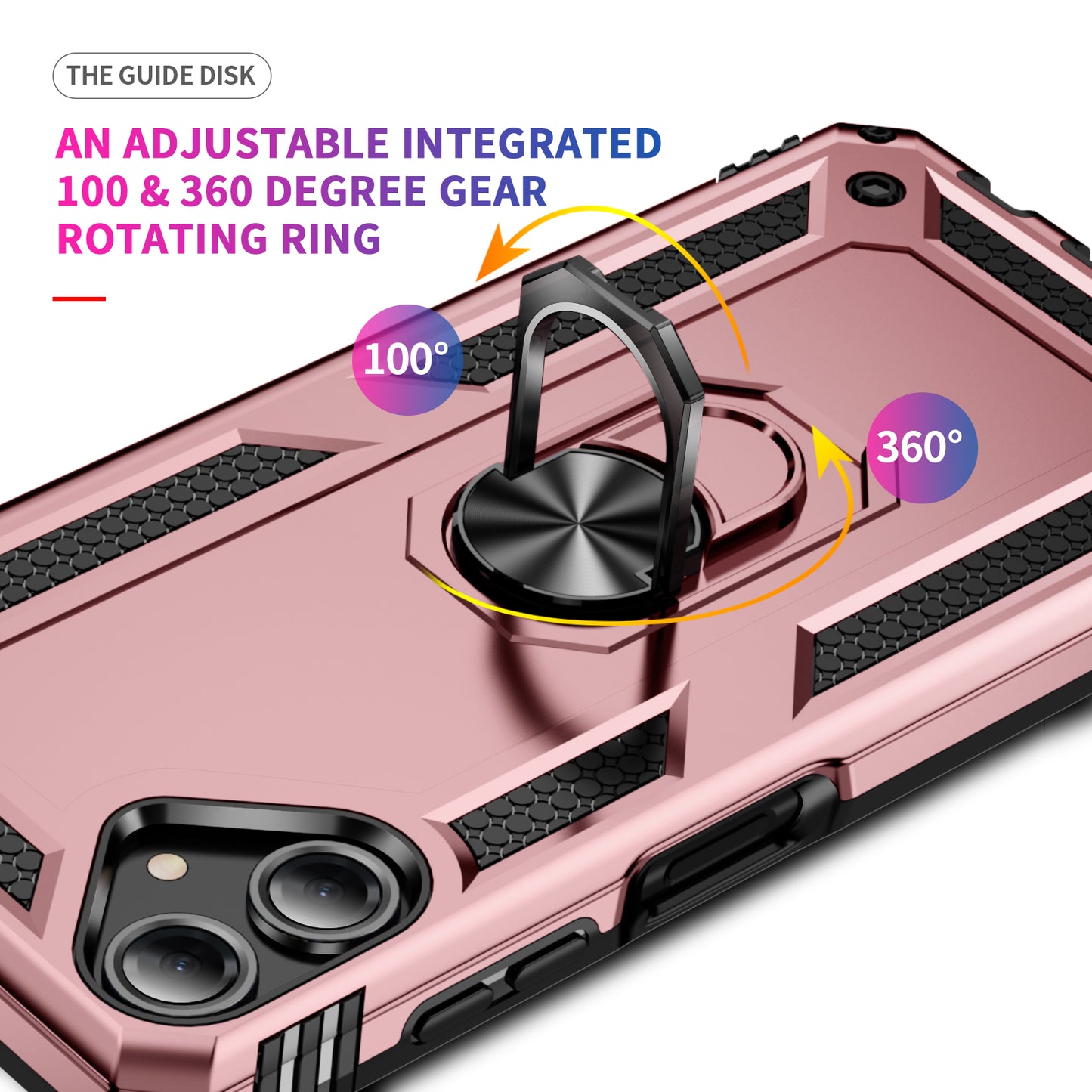 For Samsung Galaxy A06 Case PC+TPU Phone Cover with Rotary Ring Kickstand - Rose Gold