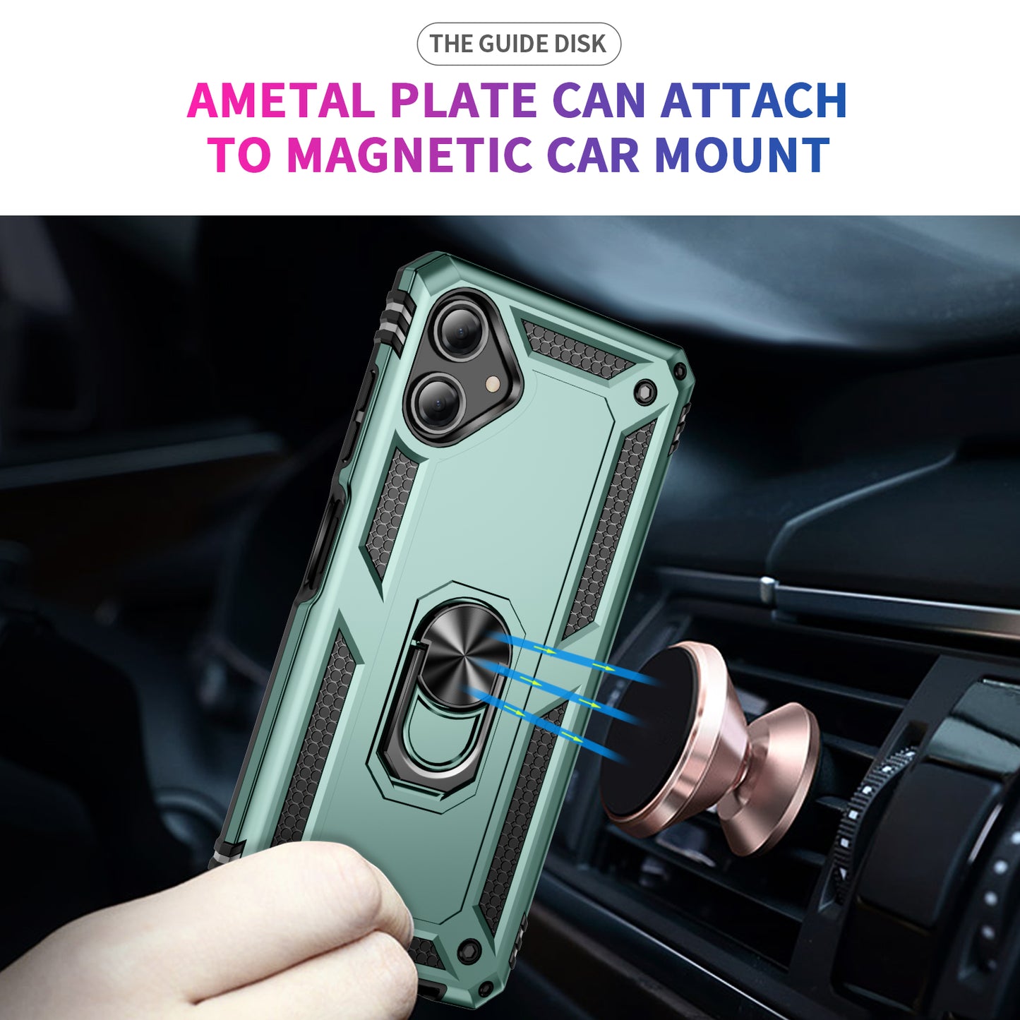For Samsung Galaxy A06 Case PC+TPU Phone Cover with Rotary Ring Kickstand - Blackish Green