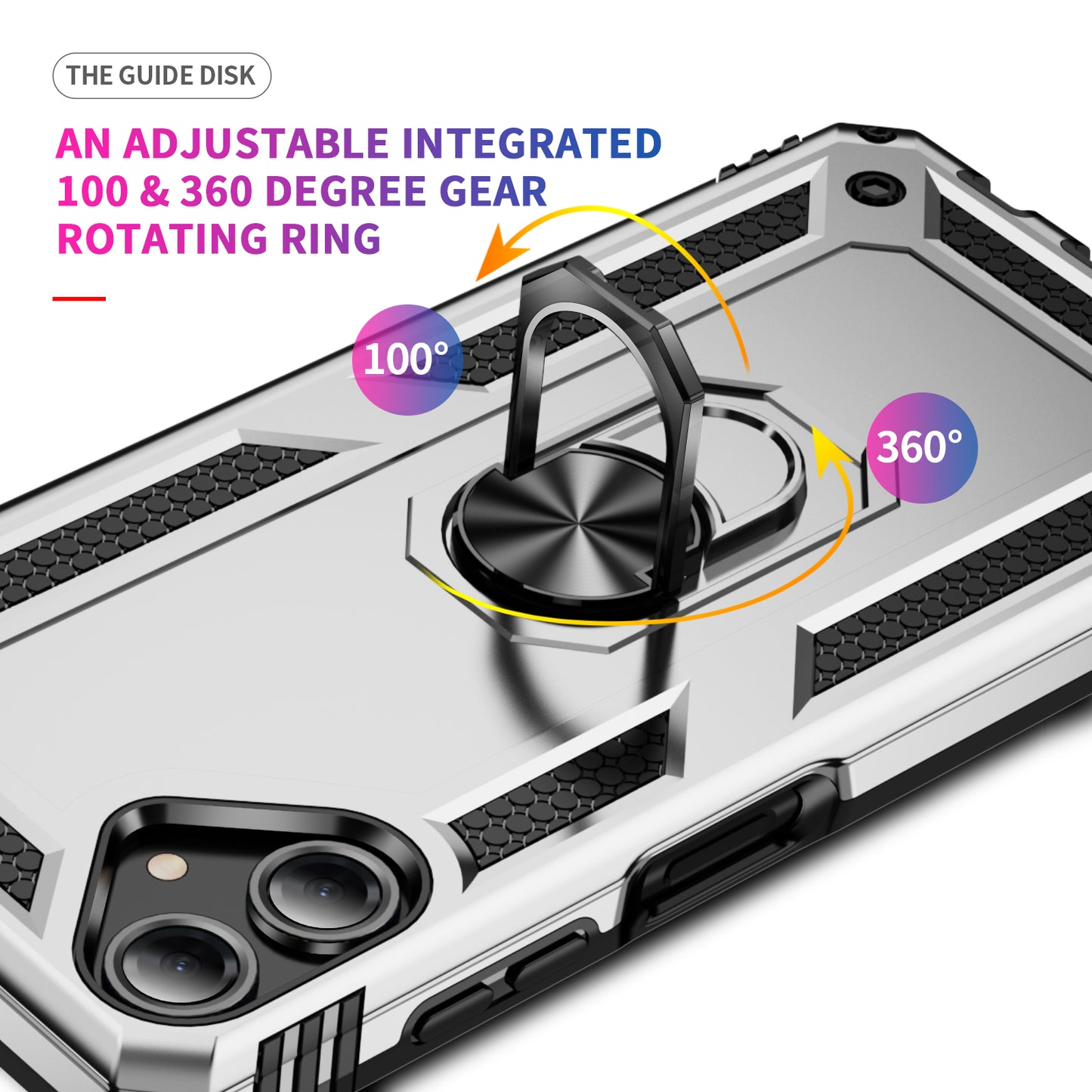 For Samsung Galaxy A06 Case PC+TPU Phone Cover with Rotary Ring Kickstand - Silver