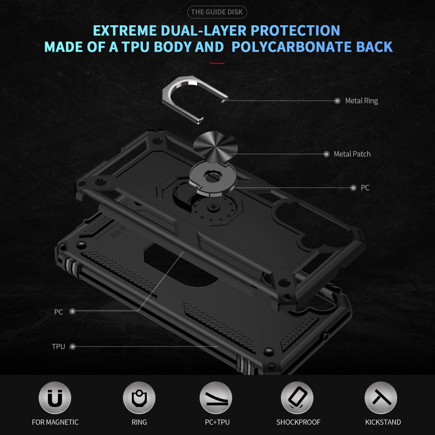 For Samsung Galaxy A16 5G / A16 4G Case PC+TPU Phone Cover with Rotary Ring Kickstand - Black