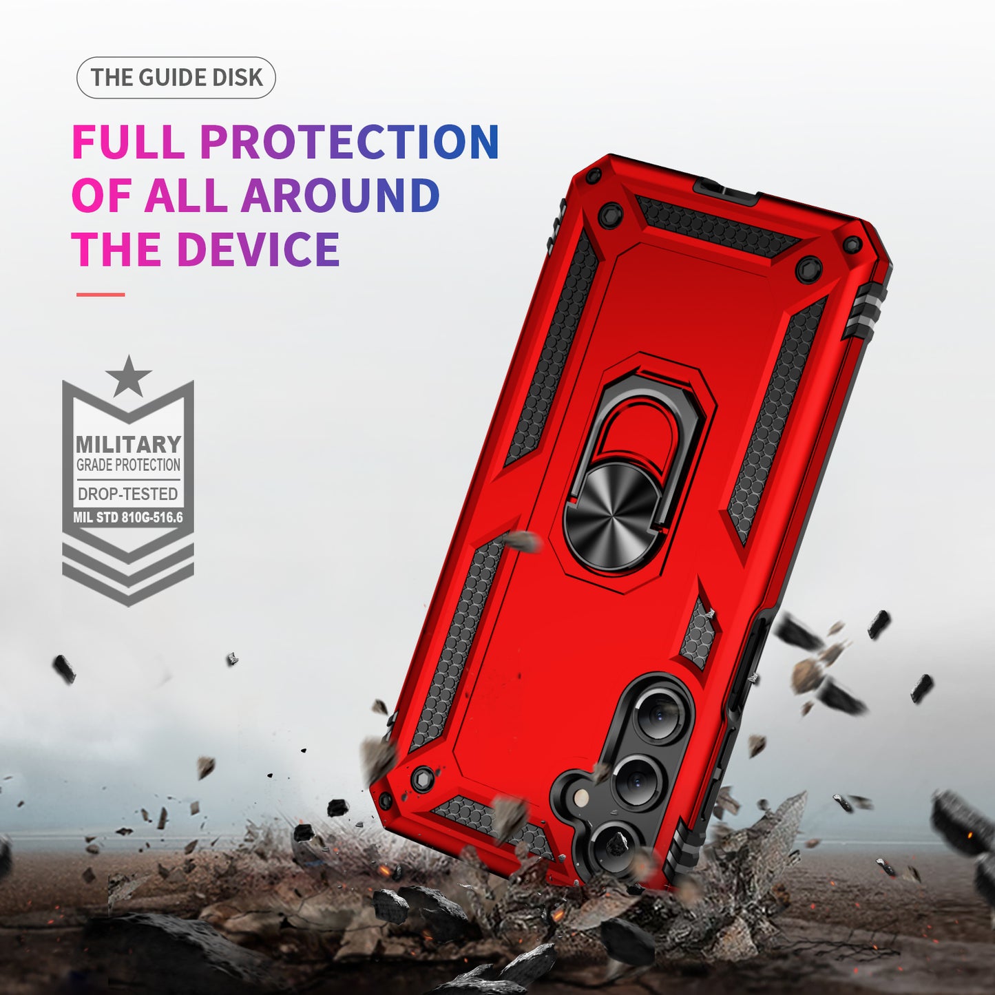 For Samsung Galaxy A16 5G / A16 4G Case PC+TPU Phone Cover with Rotary Ring Kickstand - Red