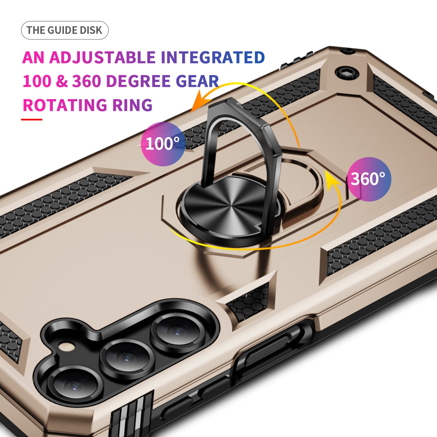 For Samsung Galaxy A16 5G / A16 4G Case PC+TPU Phone Cover with Rotary Ring Kickstand - Gold