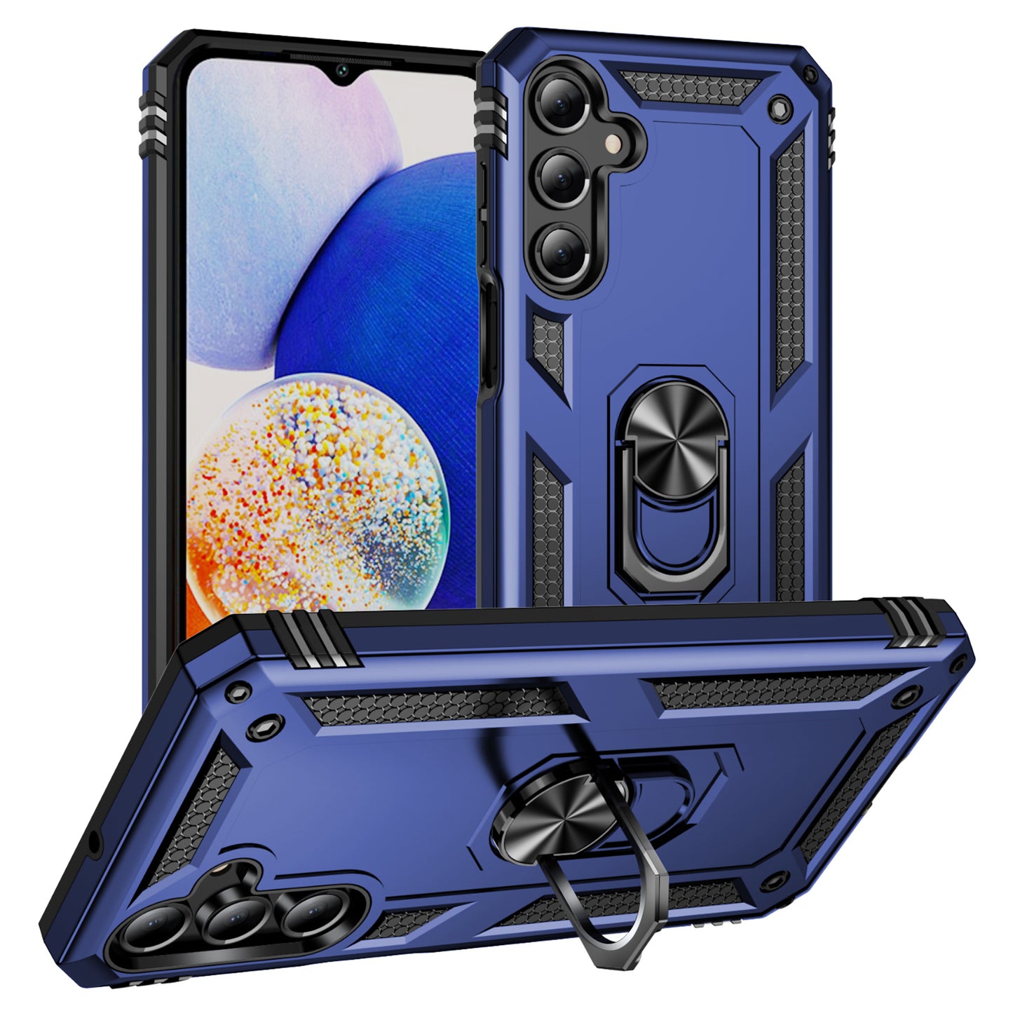 For Samsung Galaxy A16 5G / A16 4G Case PC+TPU Phone Cover with Rotary Ring Kickstand - Blue