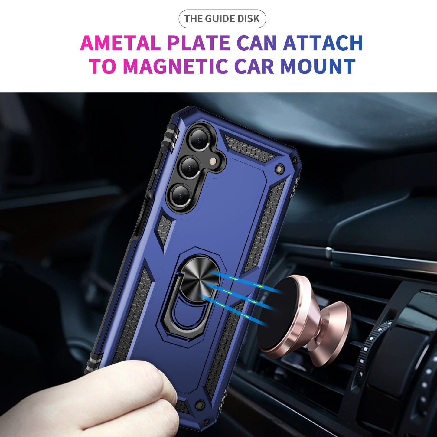 For Samsung Galaxy A16 5G / A16 4G Case PC+TPU Phone Cover with Rotary Ring Kickstand - Blue