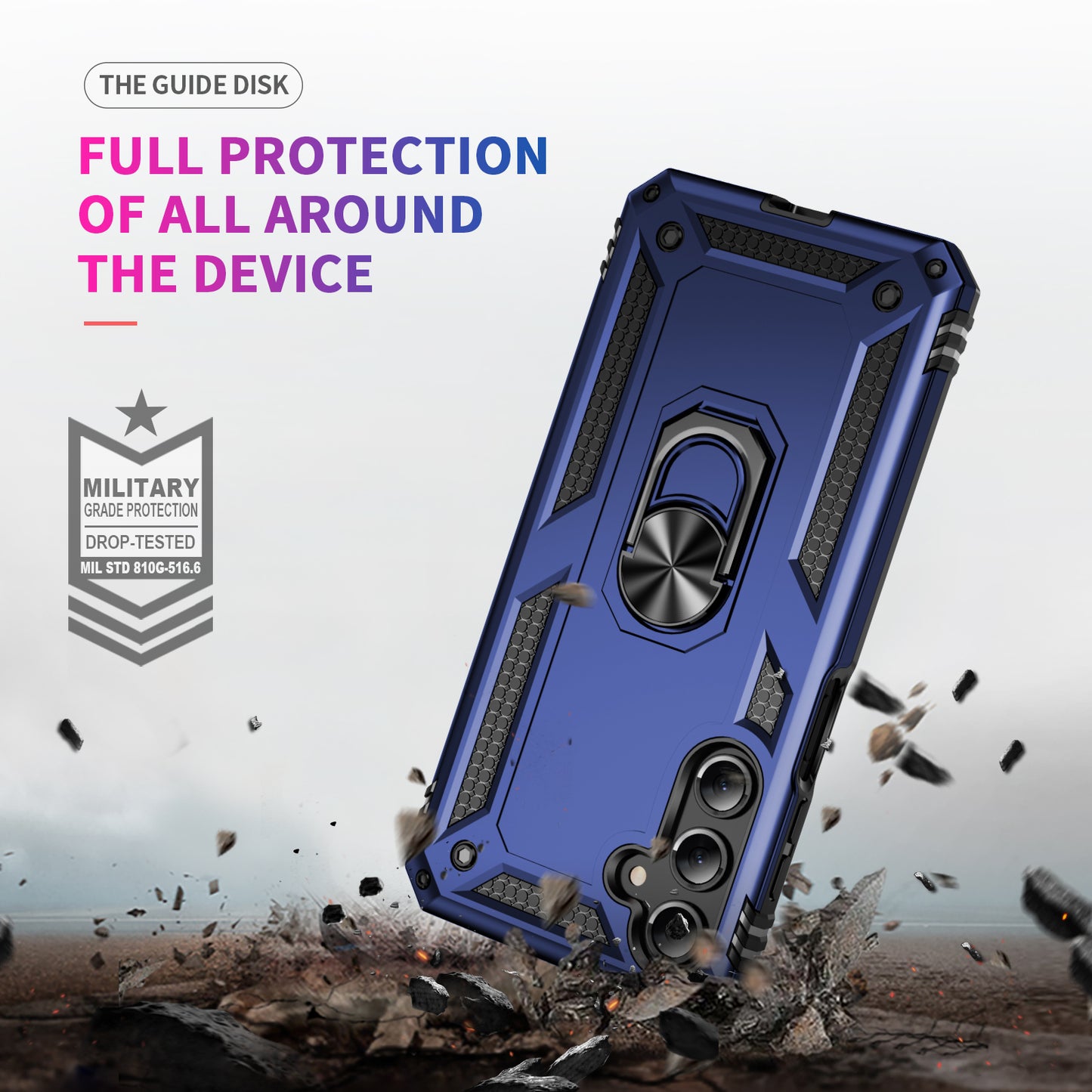 For Samsung Galaxy A16 5G / A16 4G Case PC+TPU Phone Cover with Rotary Ring Kickstand - Blue
