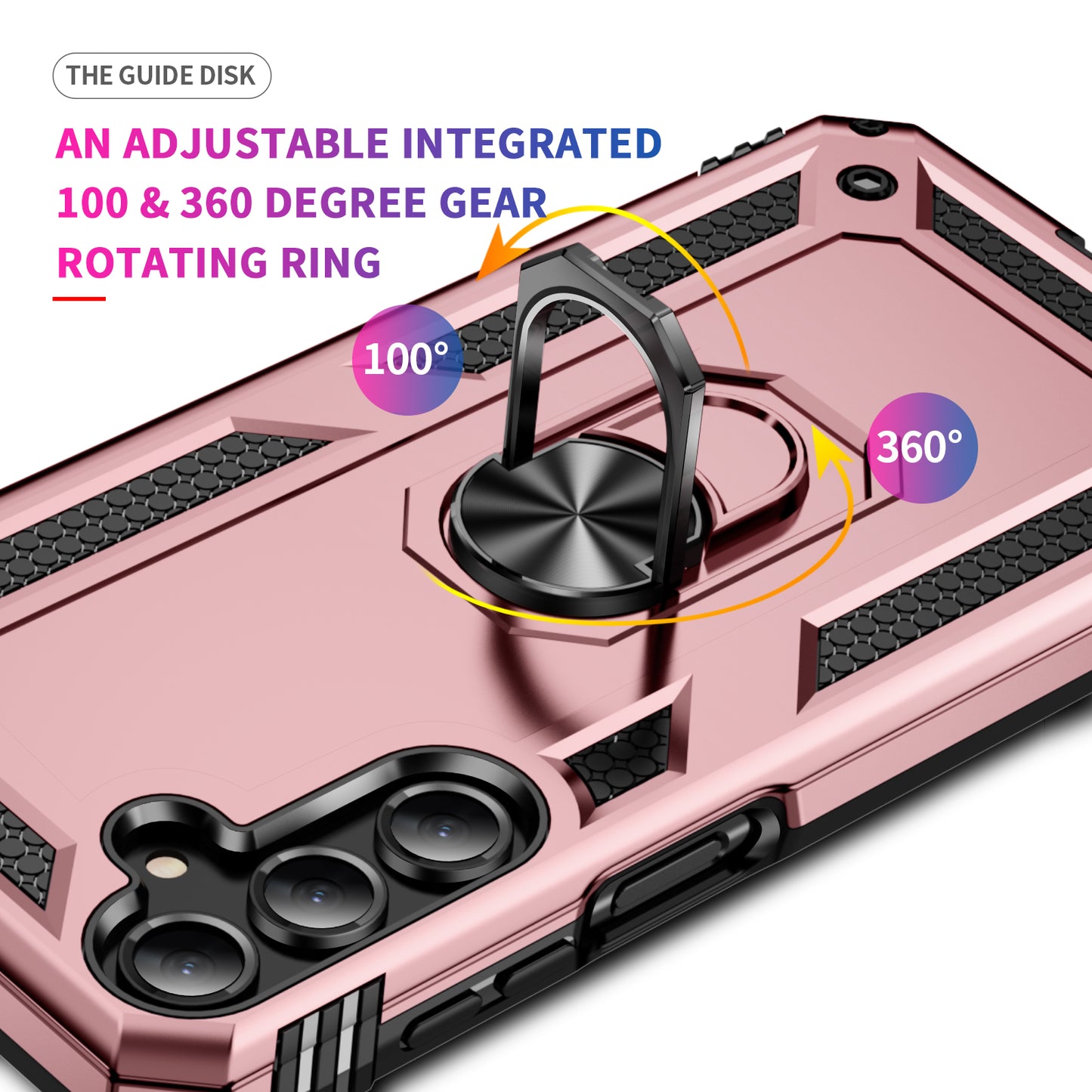 For Samsung Galaxy A16 5G / A16 4G Case PC+TPU Phone Cover with Rotary Ring Kickstand - Rose Gold