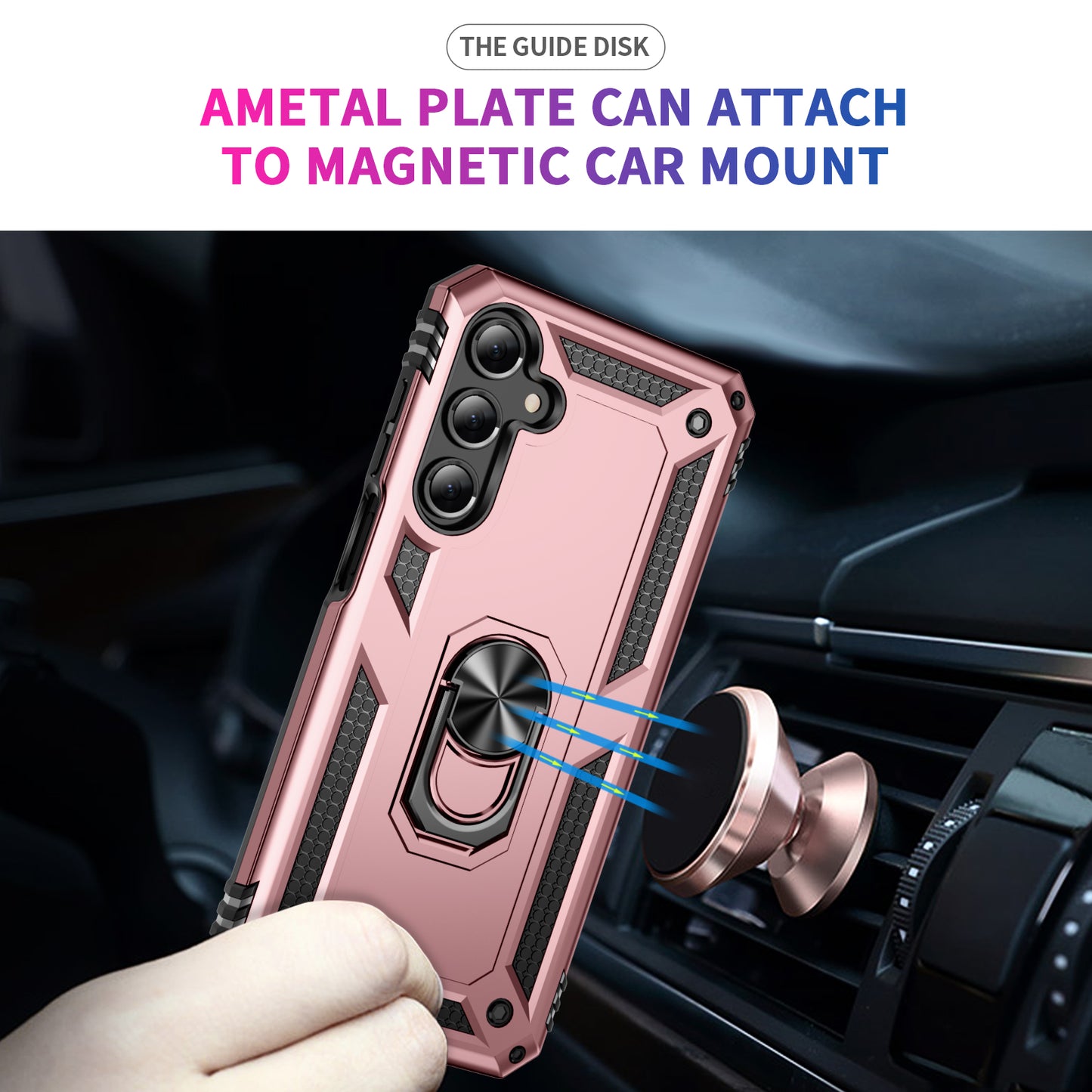 For Samsung Galaxy A16 5G / A16 4G Case PC+TPU Phone Cover with Rotary Ring Kickstand - Rose Gold