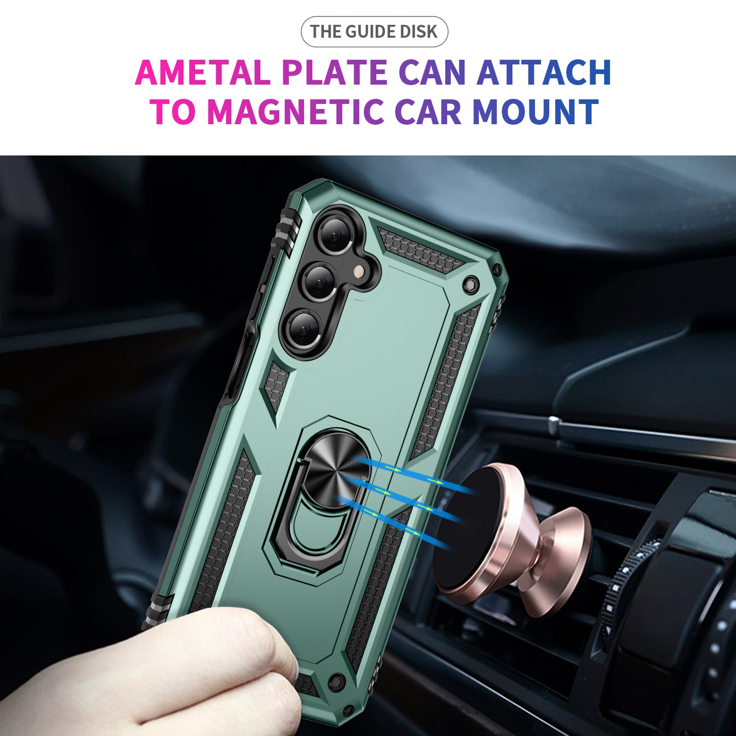 For Samsung Galaxy A16 5G / A16 4G Case PC+TPU Phone Cover with Rotary Ring Kickstand - Blackish Green