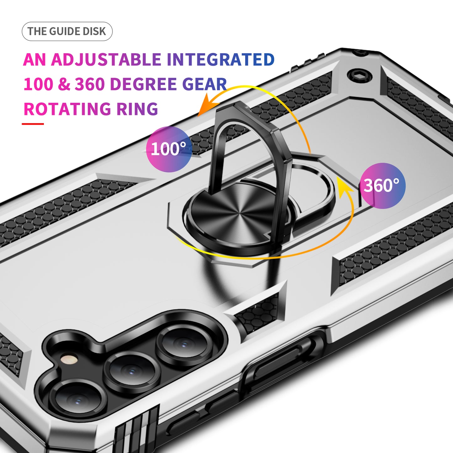 For Samsung Galaxy A16 5G / A16 4G Case PC+TPU Phone Cover with Rotary Ring Kickstand - Silver