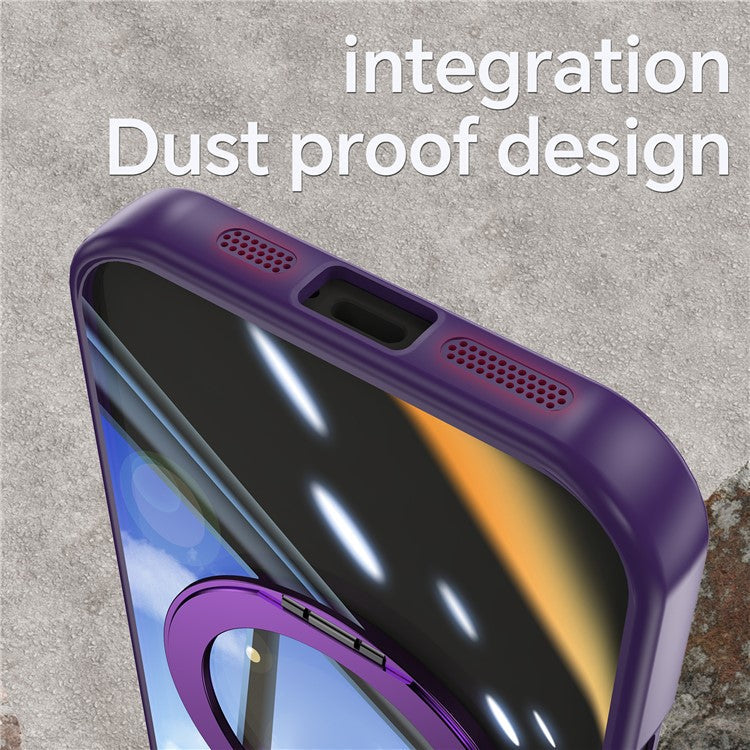 For iPhone 16 Case Rotatable Magnetic Kickstand TPU+PC Phone Cover with Lens Film - Dark Purple