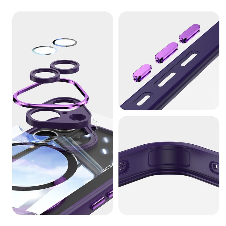 For iPhone 16 Case Rotatable Magnetic Kickstand TPU+PC Phone Cover with Lens Film - Dark Purple