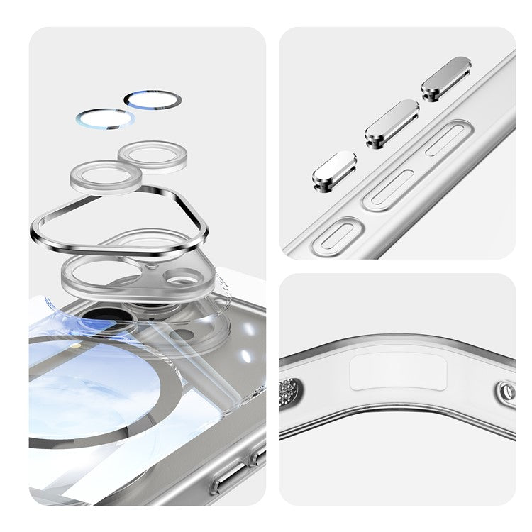 For iPhone 16 Case Rotatable Magnetic Kickstand TPU+PC Phone Cover with Lens Film - Transparent White