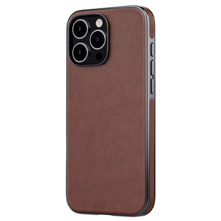 For iPhone 16 Pro Case PU Leather Coated TPU Shockproof Back Cover - Brown