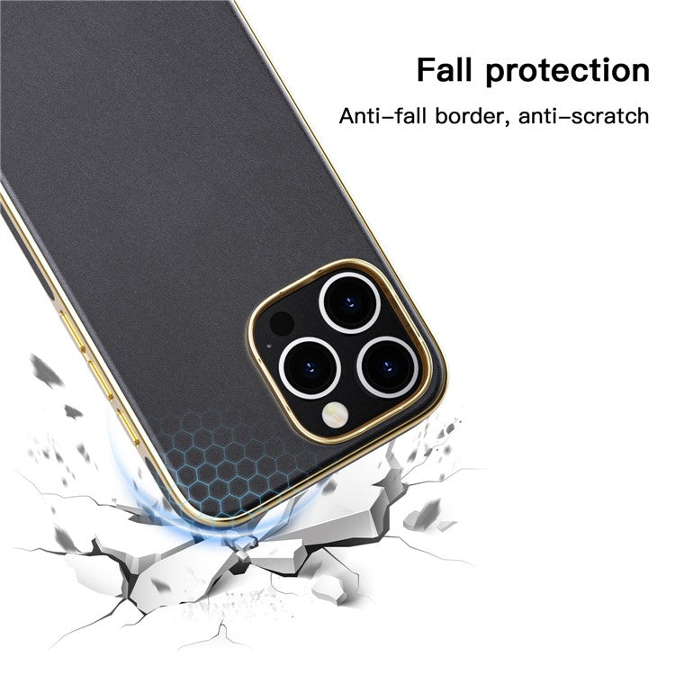 For iPhone 16 Pro Case PU Leather Coated TPU Shockproof Back Cover - Brown