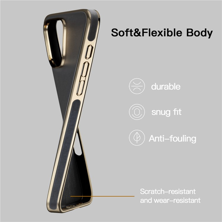 For iPhone 16 Pro Case PU Leather Coated TPU Shockproof Back Cover - Brown