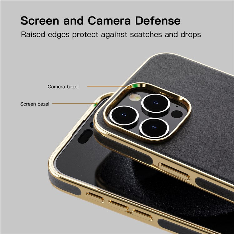 For iPhone 16 Pro Case PU Leather Coated TPU Shockproof Back Cover - Brown