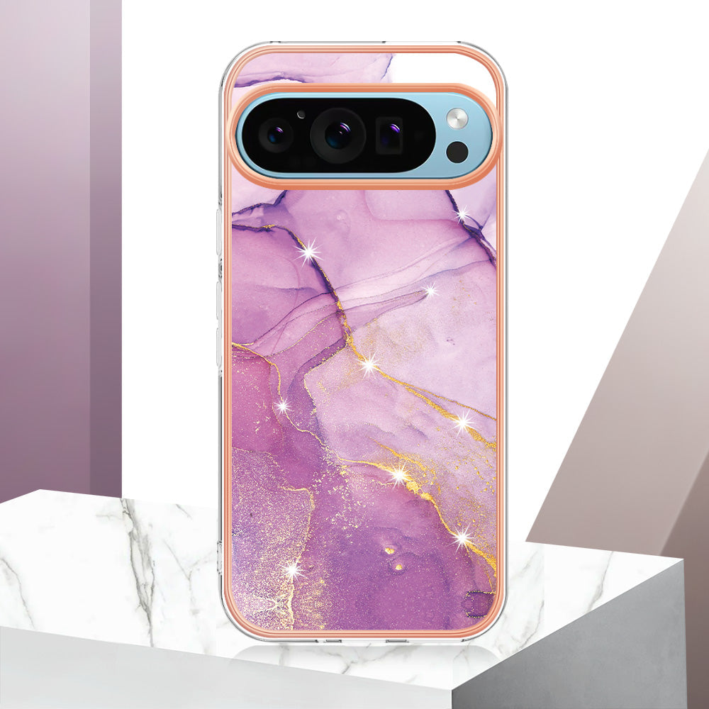 For Google Pixel 9 Pro / Google Pixel 9 Case YB IMD Series-2 Style-B IMD Marble Pattern TPU Back Cover - Purple 001
