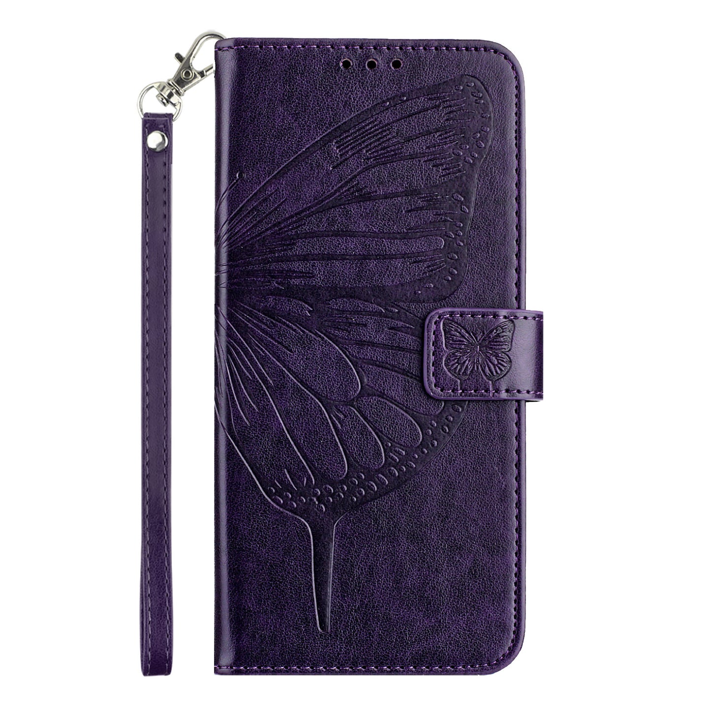 For Samsung Galaxy A06 Case YB Imprinting Series-4 Butterfly Flower Flip Wallet Leather Phone Cover - Dark Purple