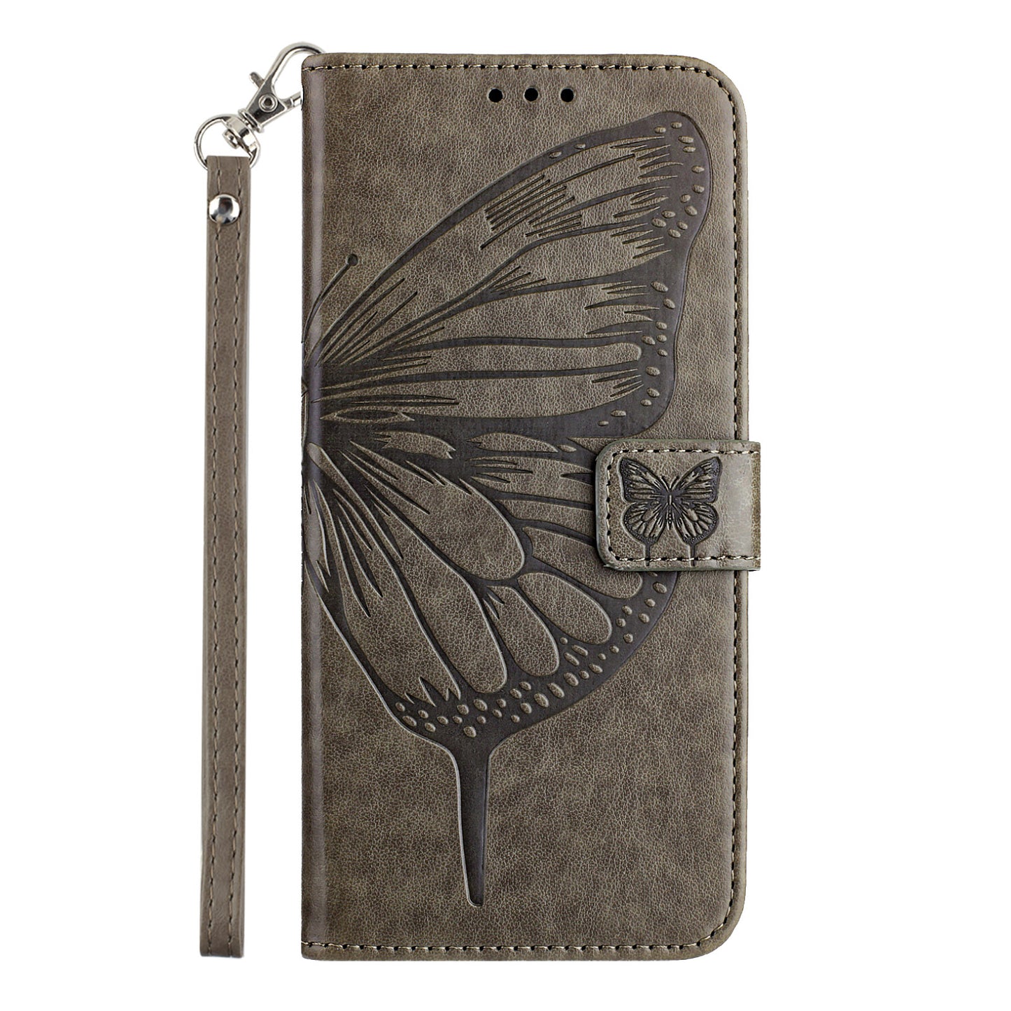 For Samsung Galaxy A16 5G / A16 4G Case YB Imprinting Series-4 Butterfly Flower Flip Wallet Leather Phone Cover - Grey